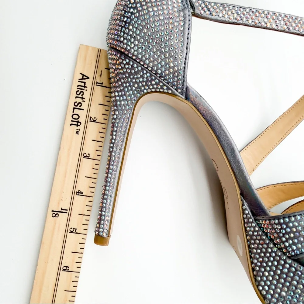 Jessica Simpson Shyremin Rhinestone Platform Stiletto Sandals Silver Glam 8 NEW
